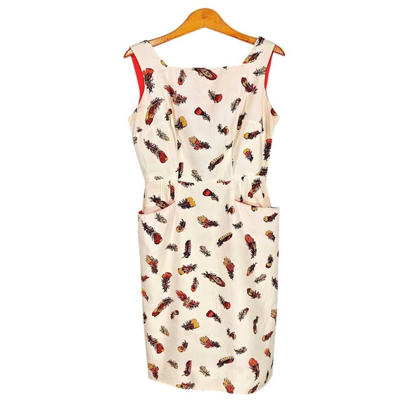Vintage Cover Girl of Miami Feather Print Retro Sheath Dress - Picture 6 of 16